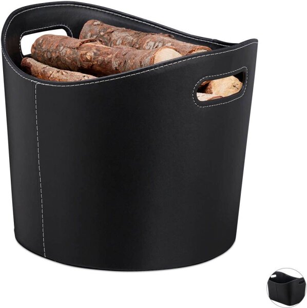 relaxdays Kunstleder L Kaminholzkorb 17,0 l schwarz 39,5 x 38,0 x 31,5 cm, 1 St.
