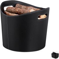 relaxdays Kunstleder L Kaminholzkorb 17,0 l schwarz 39,5...