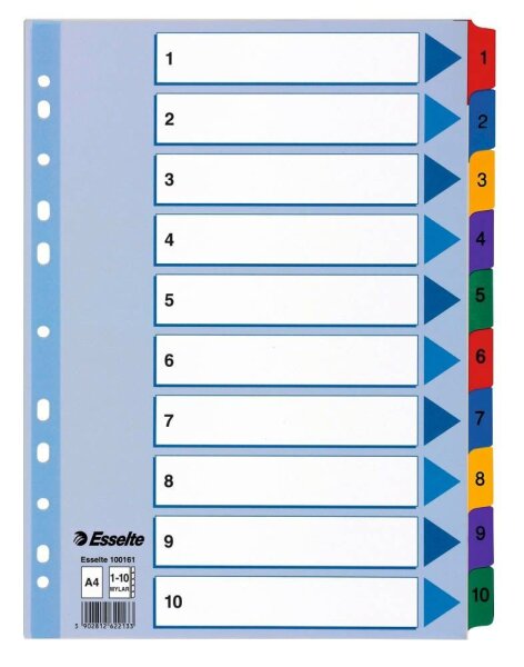 Esselte Ordnerregister DIN A4 Vollformat 1-10 farbig 10-teilig, 1 Satz