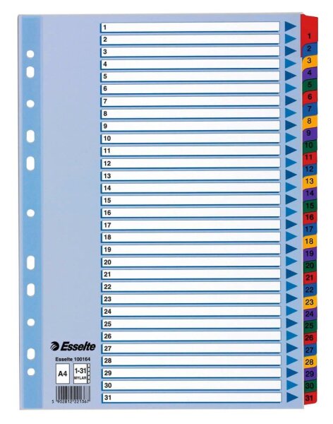 Esselte Ordnerregister DIN A4 Vollformat 1-31 farbig 31-teilig, 1 Satz