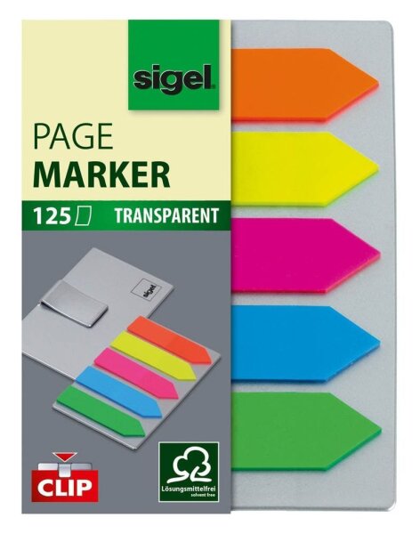 SIGEL Haftmarker Pfeile mit Clip Haftmarker farbsortiert 5x 25 Streifen