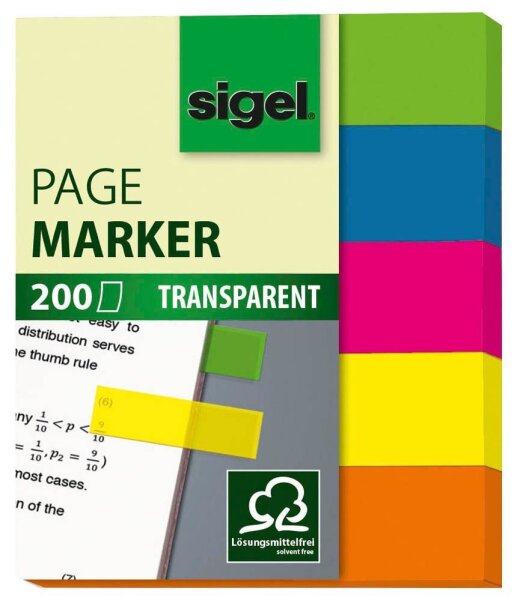 SIGEL Haftmarker transparent Haftmarker farbsortiert 5x 40 Streifen