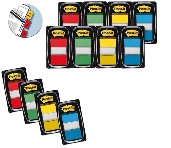 8 + 4 GRATIS: Post-it® Index Haftmarker farbsortiert 8x 50 Streifen + GRATIS 4x 50 Streifen