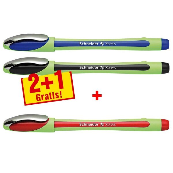 2 + 1 GRATIS: Schneider Xpress Fineliner farbsortiert 0,8 mm, 2 St. + GRATIS 1 Fineliner Xpress rot