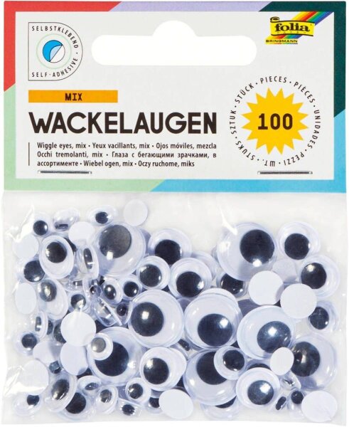 folia Wackelaugen weiß selbstklebend sortiert Ø unterschiedlich mm, 100 St.
