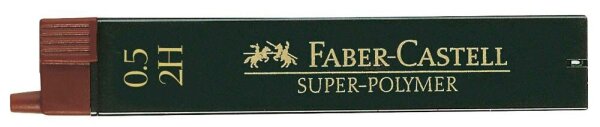 FABER-CASTELL SUPER-POLYMER Feinminen-Bleistiftminen schwarz 2H 0,5 mm, 12 St.