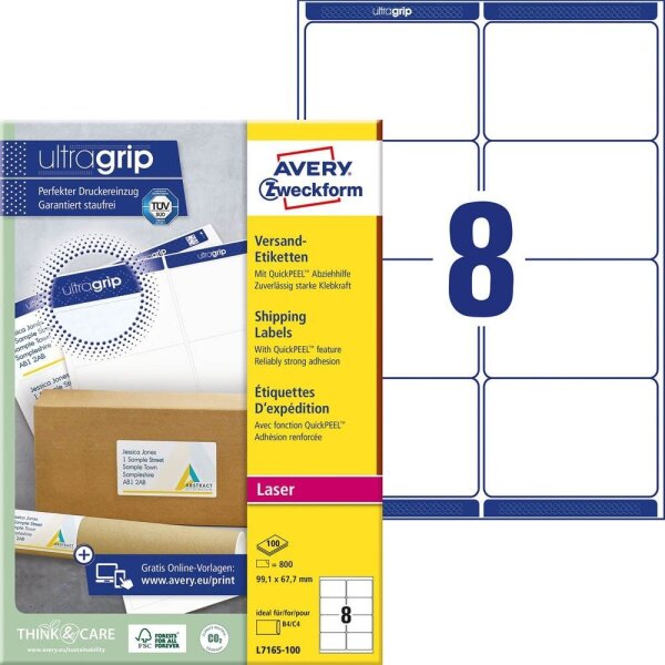 AVERY Zweckform Versandetiketten L7165-100 weiß 99,1 x 67,7 mm, 100 Blatt