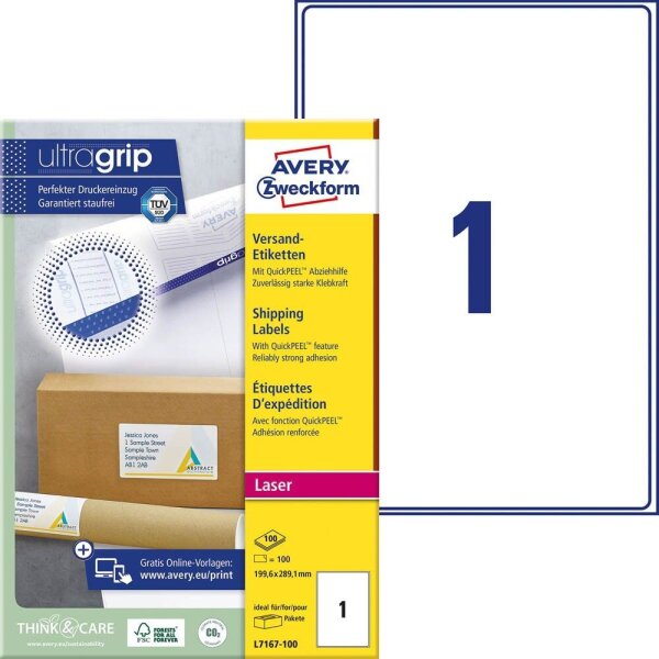 AVERY Zweckform Versandetiketten L7167-100 weiß 199,6 x 289,1 mm, 100 Blatt