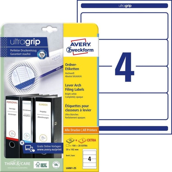AVERY Zweckform Ordneretiketten L6061-25 weiß, 30 Blatt