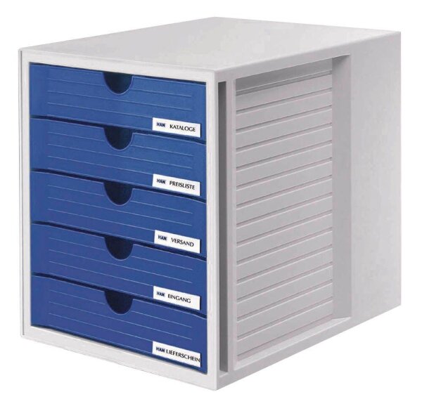 HAN Schubladenbox System-Box  blau 1450-14D, DIN A4 mit 5 Schubladen, 1 St.