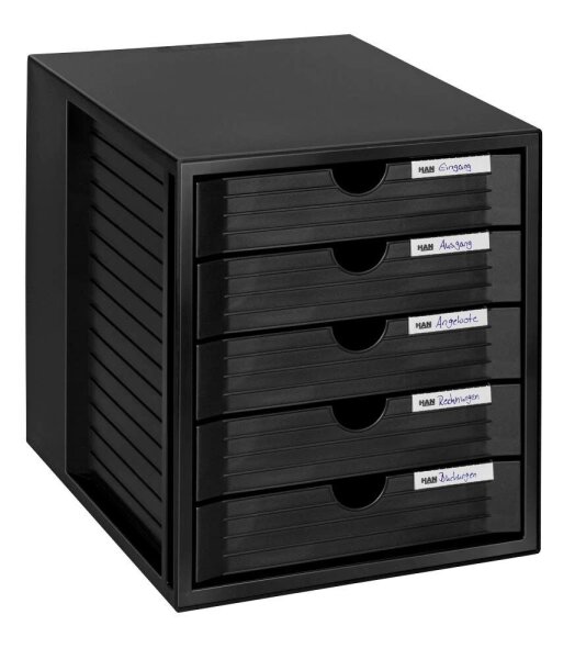 HAN Schubladenbox System-Box  schwarz 1450-13D, DIN A4 mit 5 Schubladen, 1 St.