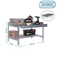 Simonrack Werkbank SIMONWORK BT0 BOX silber 1 Schublade 151,0 x 76,0 x 84,2 cm