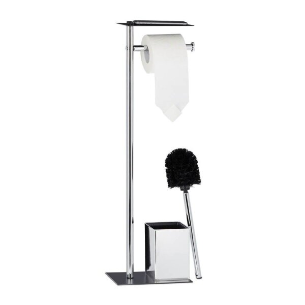 relaxdays WC-Garnitur silber, schwarz Metall, 1 St.