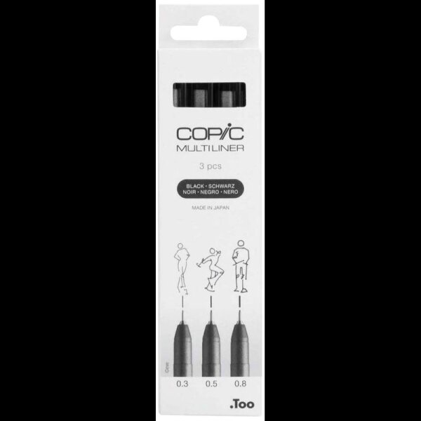 COPIC® Multiliner Fineliner schwarz 0.3 + 0.5 + 0.8 mm, 3 St.