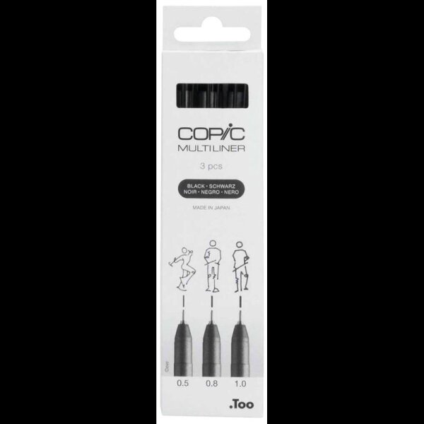 COPIC® Multiliner Fineliner schwarz 0.5 + 0.8 + 1.0 mm, 3 St.