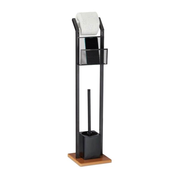 relaxdays WC-Garnitur schwarz, braun Metall, 1 St.