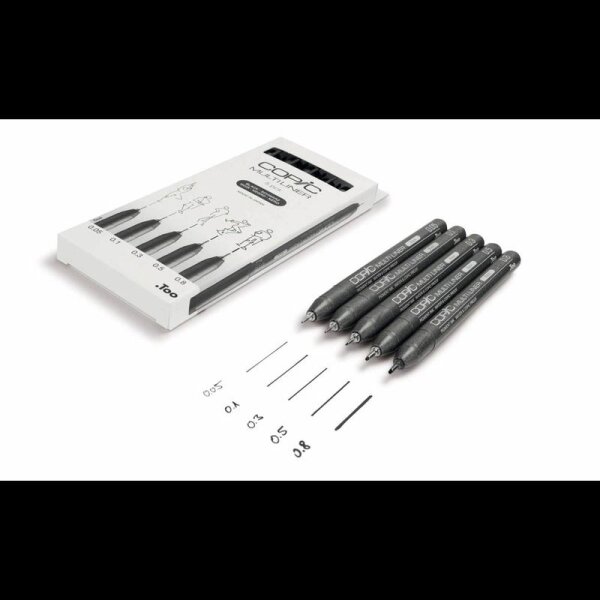 COPIC® Multiliner Fineliner schwarz 0,05 + 0,1 + 0,3 + 0,5 + 0,8 mm, 5 St.