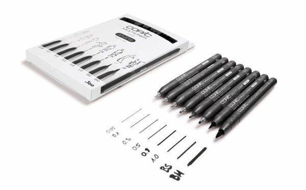 COPIC® Multiliner Fineliner schwarz 0.05 + 0.1 + 0.3 + 0.5 + 0.8 + 1.0 + BS + BM mm, 8 St.
