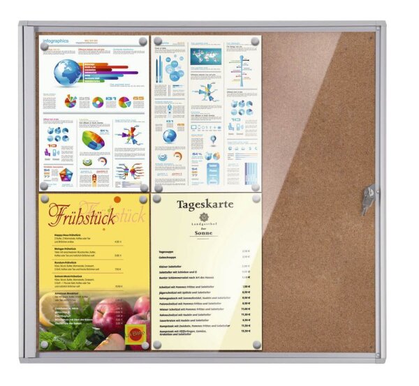 Showdown® Displays Schaukasten Economy XS Kork silber 6x DIN A4 71,1 x 2,6 x 65,5 cm, 1 St.
