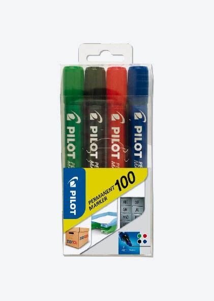 PILOT 100 Permanentmarker farbsortiert 1,0 mm, 4 St.