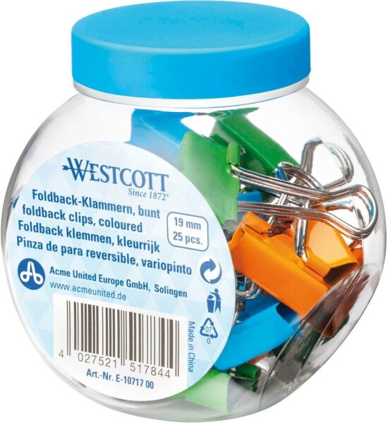 WESTCOTT Foldbackklammern farbsortiert 1,9 cm, 25 St.