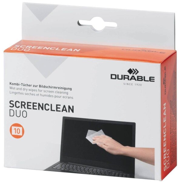 DURABLE Bildschirm-Reinigungstücher SCREENCLEAN DUO weiß, 1 Set