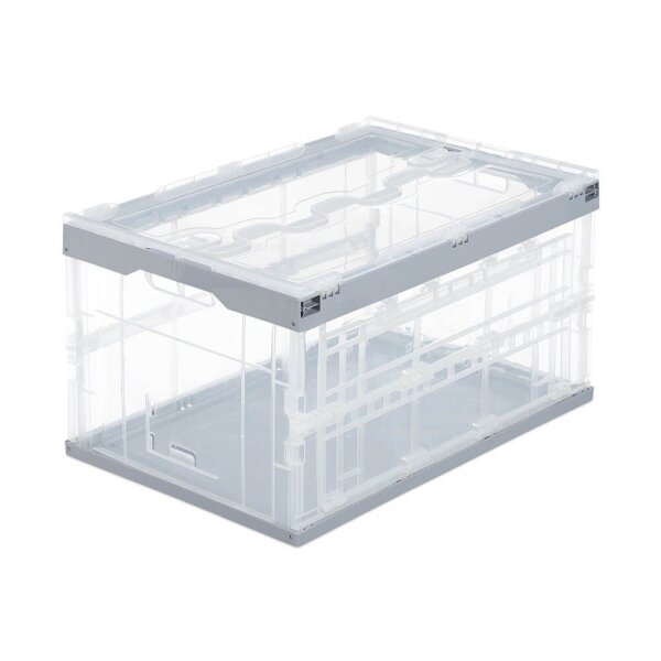relaxdays Klappbox 60,0 l transparent/grau 59,5 x 39,5 x 31,5 cm, 1 St.