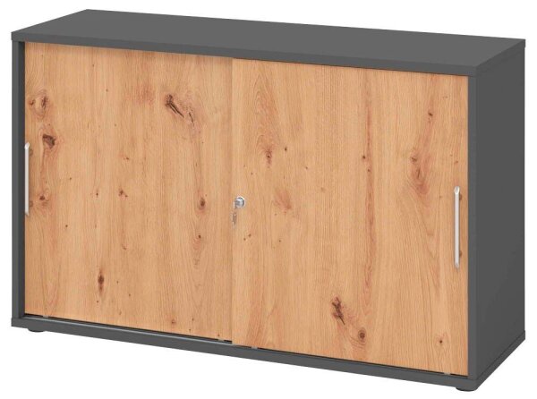 HAMMERBACHER Schiebetürenschrank, V1752S/G/R/RE grafit, asteiche 1 Fachboden 120,0 x 40,0 x 74,8 cm