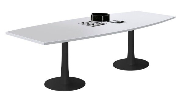 Quadrifoglio Konferenztisch Idea+ lichtgrau Tonnenform, Säulenfuß grau, 280,0 x 80,0 - 110,0 x 74,0 cm