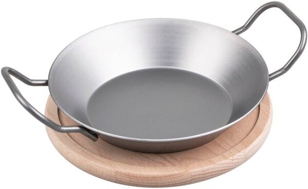 chg Servierpfanne mit Holzuntersetzer silber, 1 Set