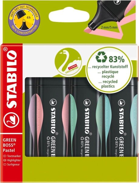 STABILO GREEN BOSS Pastell Textmarker farbsortiert, 4 St.
