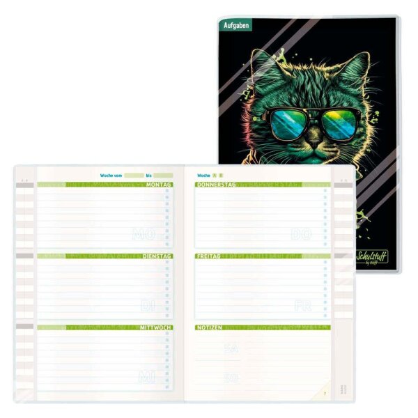 Häfft® Verlag Hausaufgabenheft Schulstuff Cool Cat liniert DIN A5 ohne Rand, 96 Blatt, 1 St.