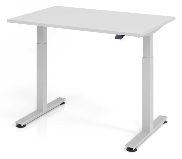 HAMMERBACHER XMST12 elektrisch höhenverstellbarer Schreibtisch lichtgrau rechteckig, T-Fuß-Gestell silber 120,0 x 80,0 cm
