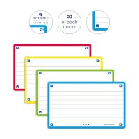 OXFORD Karteikarten FLASH 2.0 DIN A7 gelb, rot, türkis, mint liniert, 80 St.