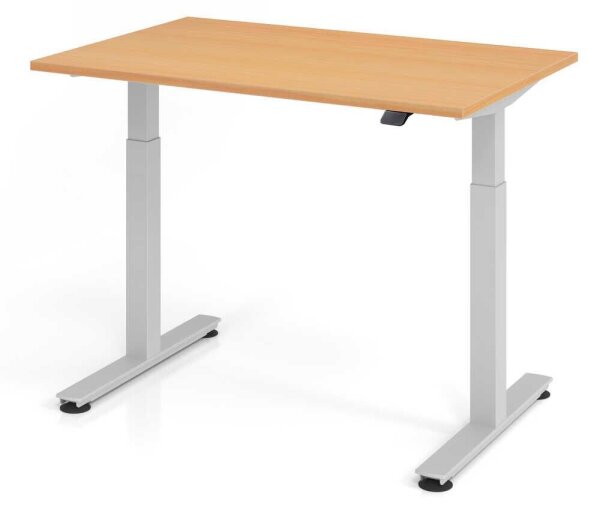 HAMMERBACHER XMST12 elektrisch höhenverstellbarer Schreibtisch buche rechteckig, T-Fuß-Gestell silber 120,0 x 80,0 cm