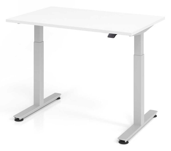 HAMMERBACHER XMST12 elektrisch höhenverstellbarer Schreibtisch weiß rechteckig, T-Fuß-Gestell silber 120,0 x 80,0 cm