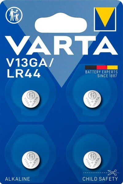 VARTA Knopfzellen V13GA/LR44 Alkali-Mangan 1,5 V, 4 St.