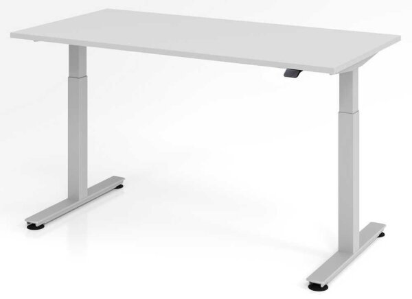 HAMMERBACHER XMST16 elektrisch höhenverstellbarer Schreibtisch lichtgrau rechteckig, T-Fuß-Gestell silber 160,0 x 80,0 cm
