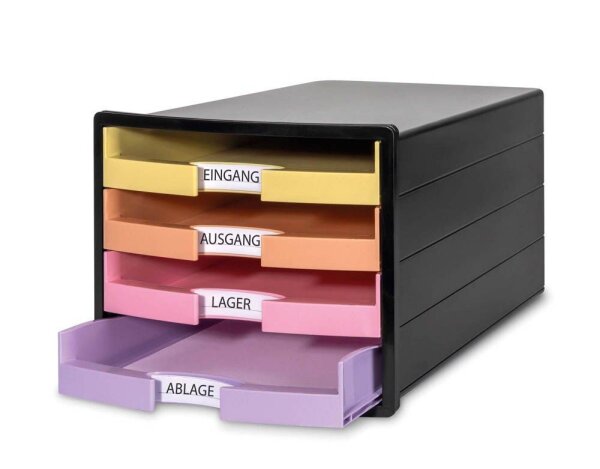 HAN Schubladenbox IMPULS  gelb, orange, rosa, lila 1013-139D, DIN A4 mit 4 Schubladen, 1 St.