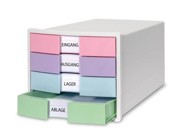 HAN Schubladenbox IMPULS  rosa, lila, blau, grün 1012-129D, DIN A4 mit 4 Schubladen, 1 St.