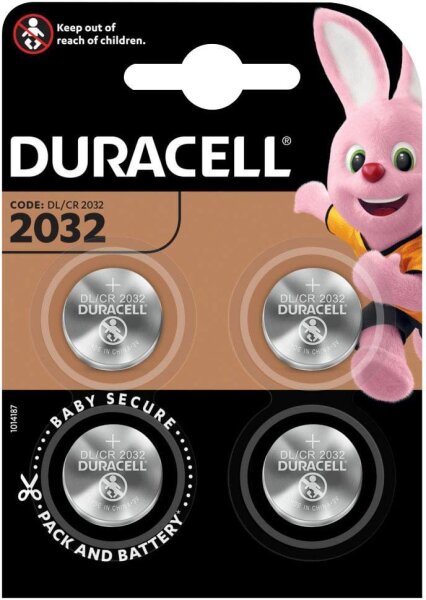DURACELL Knopfzellen CR2032 Lithium 3,0 V, 4 St.