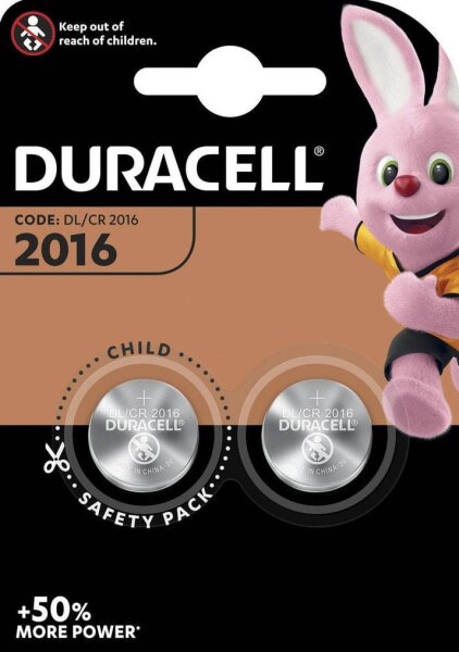 DURACELL Knopfzellen CR2016 Lithium 3,0 V, 2 St.