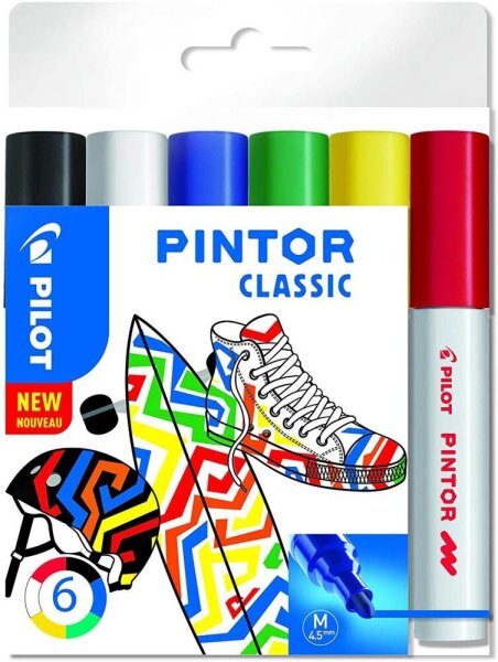 PILOT PINTOR Classic Kreativmarker farbsortiert 4,0 - 12,0 mm, 6 St.