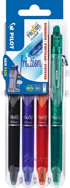 PILOT FRIXION ball CLICKER 2 Go Tintenroller-Set 0,4 mm, Schreibfarbe: farbsortiert, 4 St.