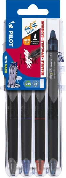 PILOT FRIXION point CLICKER 2 Go Tintenroller-Set schwarz 0,3 mm, Schreibfarbe: farbsortiert, 4 St.