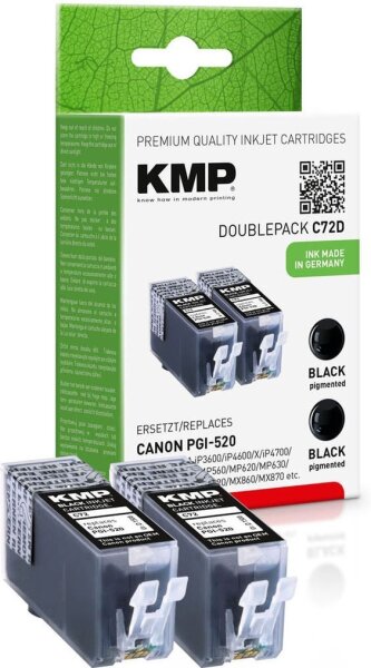 KMP C72D  schwarz Druckerpatronen kompatibel zu Canon 2x PGI-520, 2er-Set  ( 1508,0021 )