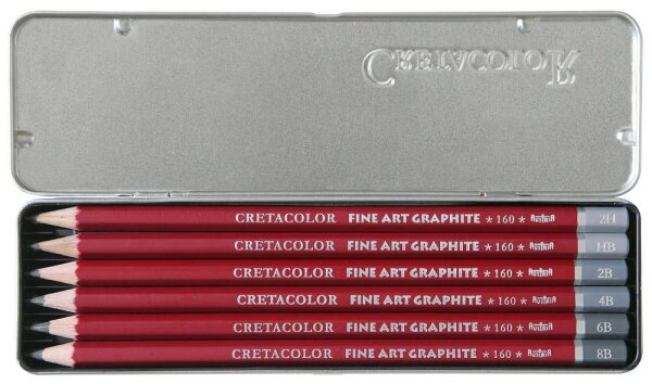 Brevilliers CRETACOLOR CLEOS-Fine Graphitstifte HB, 2H, 2B, 4B, 6B, 8B rot, 6 St.