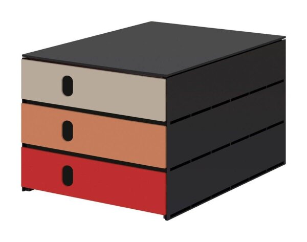 styro Schubladenbox styroval pro feelings Hedgehog  grau, dunkelorange, rot 14-8050.He, DIN A4 mit 3 Schubladen, 1 St.