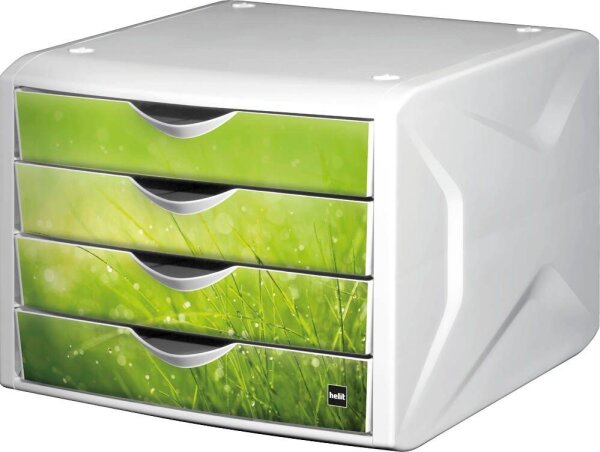 helit Schubladenbox the chameleon  grün H6129650, DIN A4 mit 4 Schubladen, 1 St.