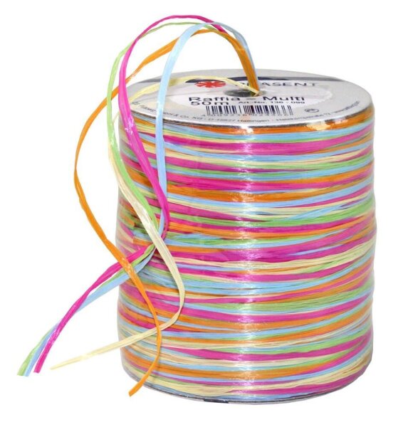 PRÄSENT Geschenkband Raffia matt pink/orange/grün/blau/natur 3,0 mm x 50,0 m
